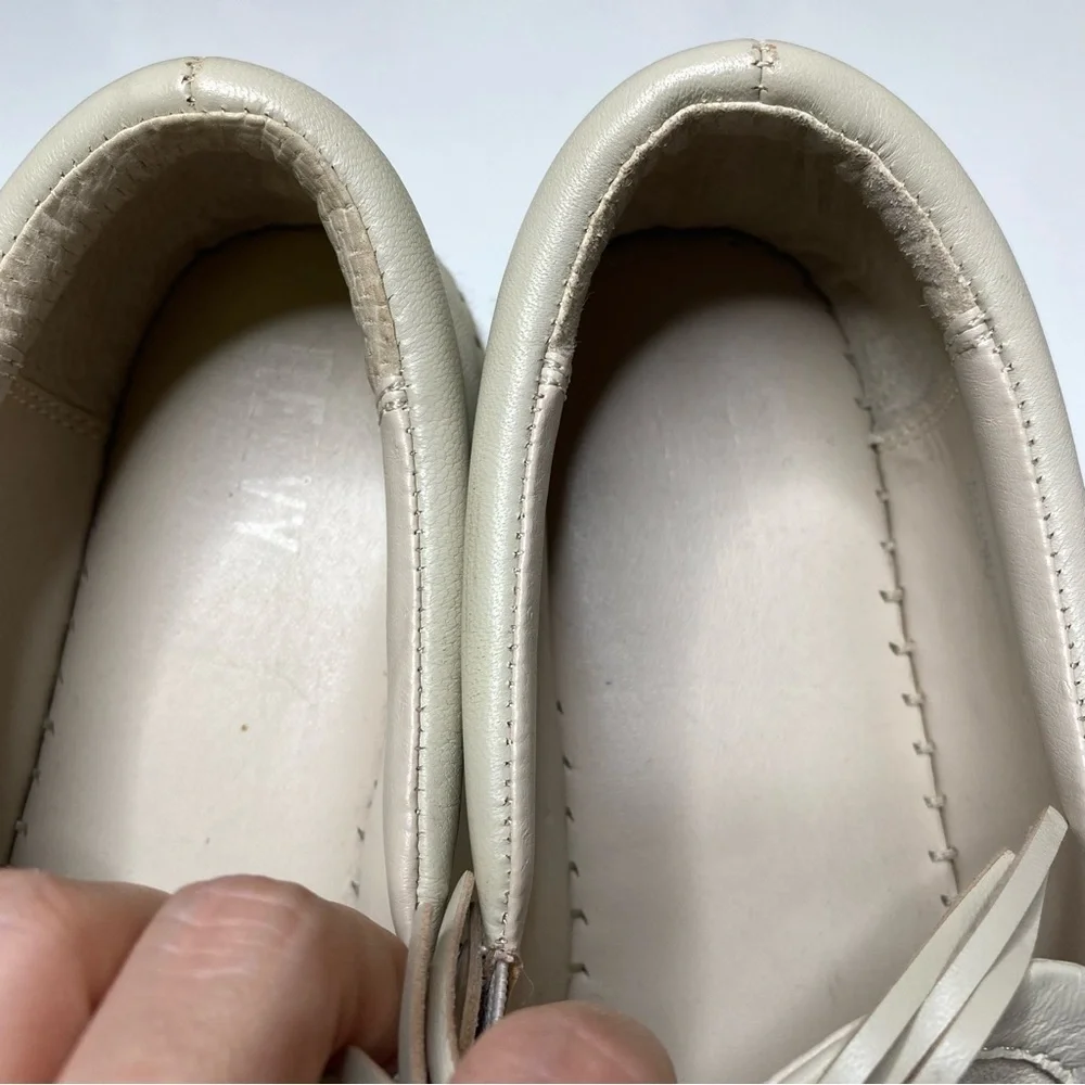 Renvy Leather Espadrilles Platform Slip On Tassel Fringe Beige Size 9.5
